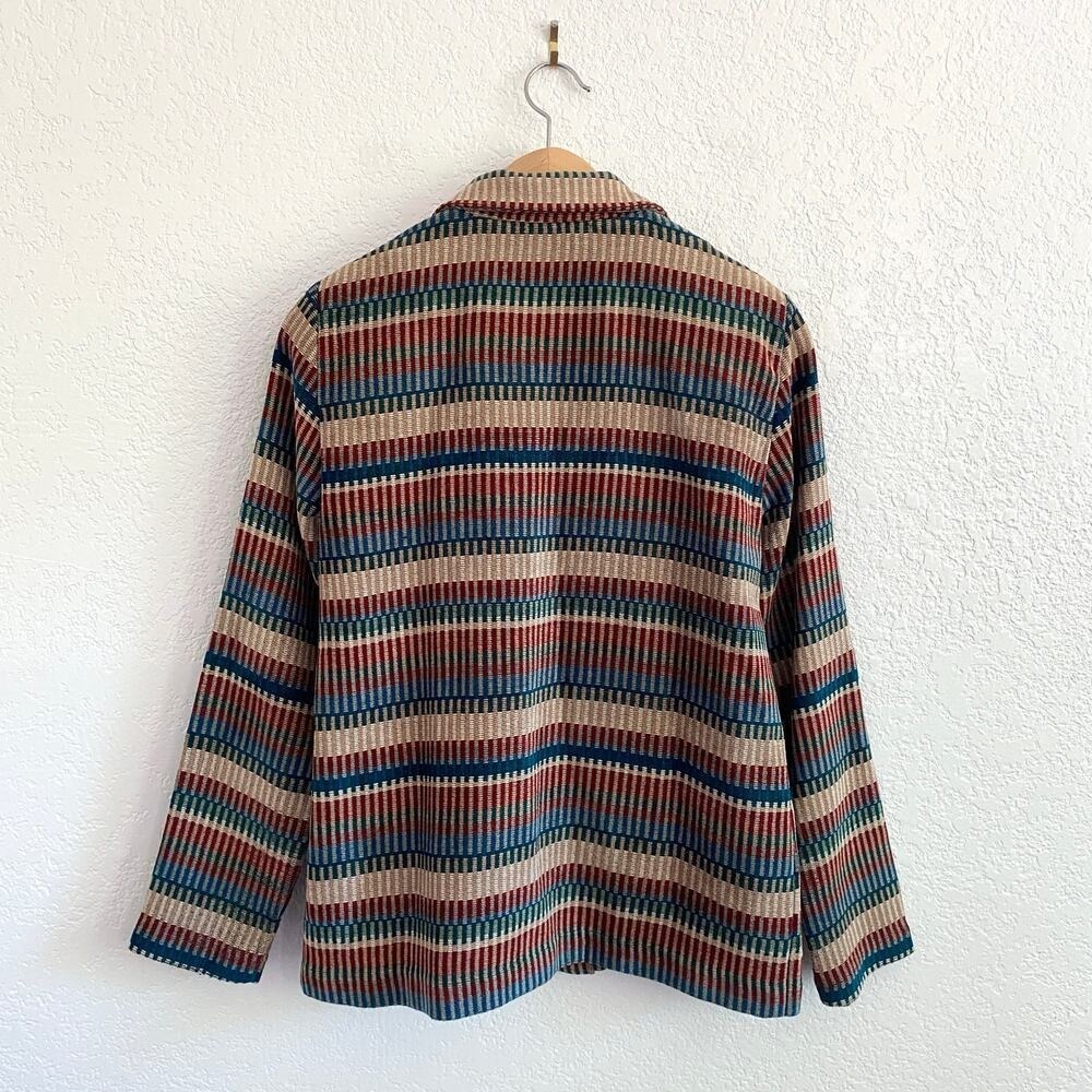 Alfred Dunner Multicolor Stripe Woven Chenille Button Up Light Jacket Retro Vntg - Picture 4 of 7
